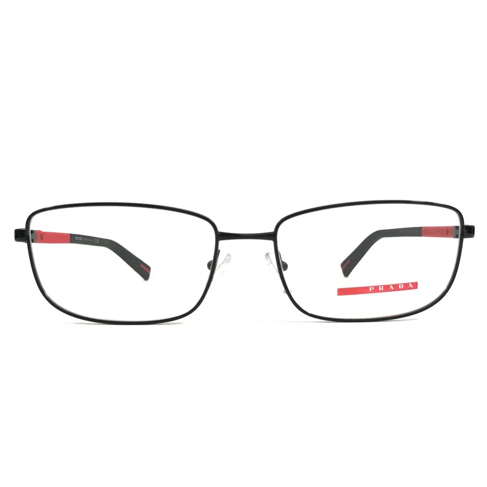 Prada Eyeglasses Frames VPS50S 1BO-1O1 Black Red Rectangle Wire Rim 57-17-145 - Picture 3 of 13
